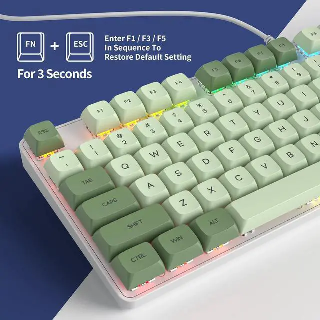 Alt view image 4 of 6 - Owpkeenthy Full Size Green Mechanical Gaming Keyboard with Number Pad, Wired 100% Office NKRO Keyboard RGB Backlit 104 Keys with Red Switch for PC Gamer (104 Matcha)