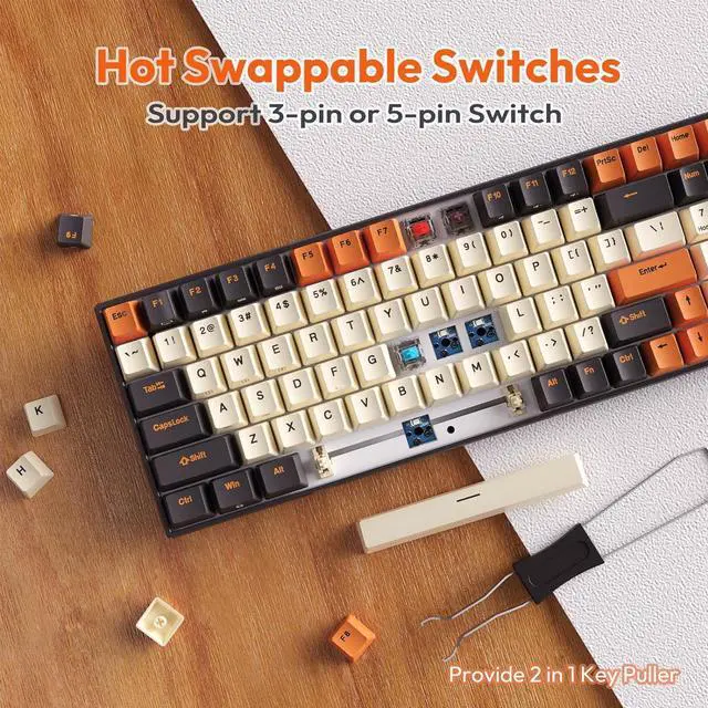 Alt view image 3 of 7 - RK ROYAL KLUDGE RK100 Wireless Mechanical Keyboard RGB Backlit Bluetooth5.1/2.4G/Wired 96% Full Size 100-Key Hot Swappable Gaming Keyboard Brown Switch Carbon