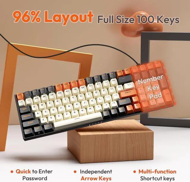 Alt view image 4 of 7 - RK ROYAL KLUDGE RK100 Wireless Mechanical Keyboard RGB Backlit Bluetooth5.1/2.4G/Wired 96% Full Size 100-Key Hot Swappable Gaming Keyboard Brown Switch Carbon