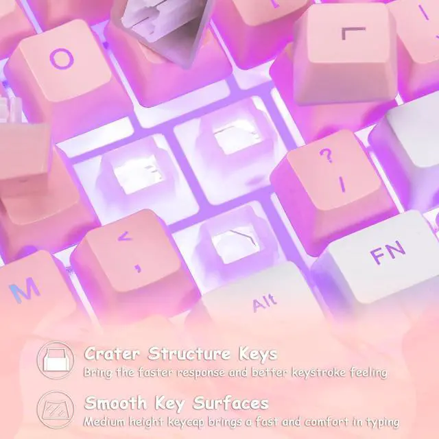 Alt view image 6 of 7 - CHONCHOW Cute Pink Gaming Keyboard and Mouse Combo for Girl, 3 Color Backlit, 19 Keys Anti-ghosting with Kawaii RGB Light Up Mouse for PC Laptop Mac Computer PS4 and PS5, Women Girl - White & Pink