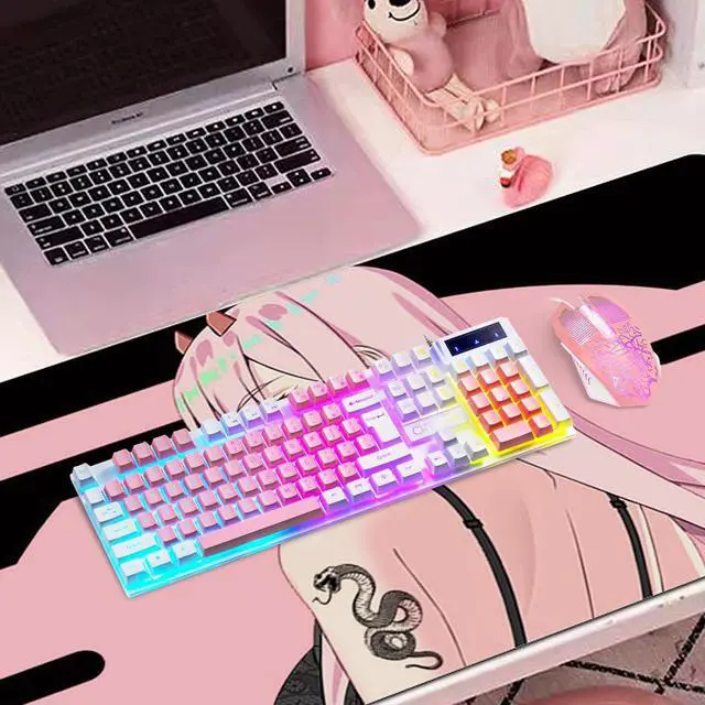 Alt view image 7 of 7 - CHONCHOW Cute Pink Gaming Keyboard and Mouse Combo for Girl, 3 Color Backlit, 19 Keys Anti-ghosting with Kawaii RGB Light Up Mouse for PC Laptop Mac Computer PS4 and PS5, Women Girl - White & Pink