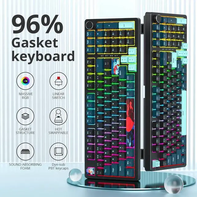 Alt view image 2 of 6 - Guffercty kred 96% Wired Gaming Keyboard Gasket Mount, Hot-swappable RGB Mechanical Keyboard with Knob Control & Number Pad for Mac/Win (98 Monster-B)