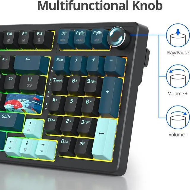 Alt view image 5 of 6 - Guffercty kred 96% Wired Gaming Keyboard Gasket Mount, Hot-swappable RGB Mechanical Keyboard with Knob Control & Number Pad for Mac/Win (98 Monster-B)