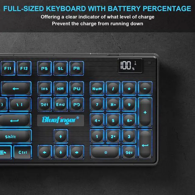Alt view image 2 of 7 - Wireless Gaming Keyboard and Mouse Combo, Upgrade Battery Percentage Display, Rechargeable Slim Gaming Keyboard Mouse Set, Light Up Full-Size Keyboard Silent Mouse Set for Computer Laptop