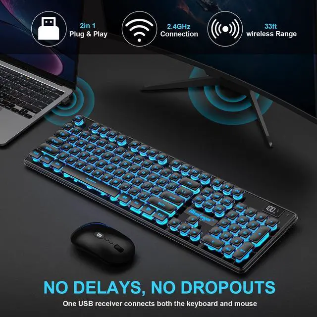 Alt view image 3 of 7 - Wireless Gaming Keyboard and Mouse Combo, Upgrade Battery Percentage Display, Rechargeable Slim Gaming Keyboard Mouse Set, Light Up Full-Size Keyboard Silent Mouse Set for Computer Laptop