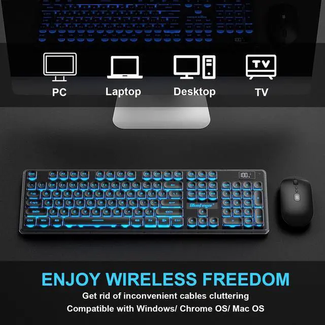 Alt view image 6 of 7 - Wireless Gaming Keyboard and Mouse Combo, Upgrade Battery Percentage Display, Rechargeable Slim Gaming Keyboard Mouse Set, Light Up Full-Size Keyboard Silent Mouse Set for Computer Laptop