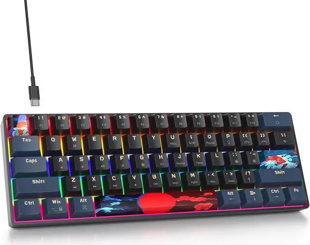 Main image of surmen 60% Gaming Keyboard 60 Percent, Wired Mini Mechanical Keyboard with Linear Red Switches PBT Keycaps for PC Gamer Typist (Blue Samurai B/Rainbow Led)