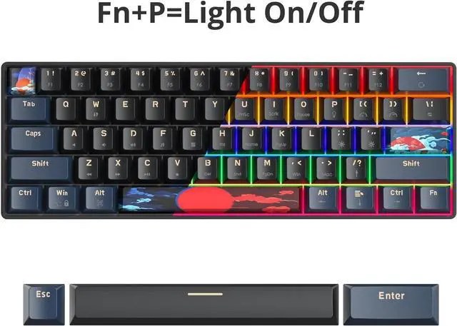 Alt view image 3 of 6 - surmen 60% Gaming Keyboard 60 Percent, Wired Mini Mechanical Keyboard with Linear Red Switches PBT Keycaps for PC Gamer Typist (Blue Samurai B/Rainbow Led)
