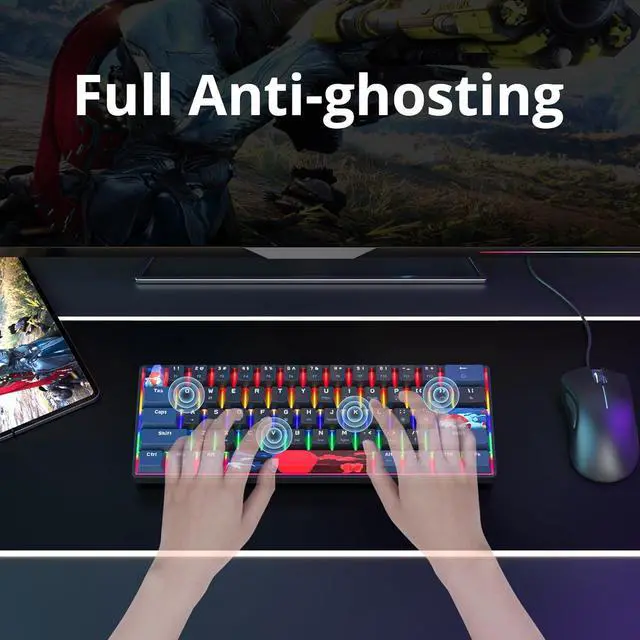 Alt view image 4 of 6 - surmen 60% Gaming Keyboard 60 Percent, Wired Mini Mechanical Keyboard with Linear Red Switches PBT Keycaps for PC Gamer Typist (Blue Samurai B/Rainbow Led)
