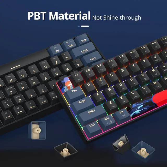 Alt view image 6 of 6 - surmen 60% Gaming Keyboard 60 Percent, Wired Mini Mechanical Keyboard with Linear Red Switches PBT Keycaps for PC Gamer Typist (Blue Samurai B/Rainbow Led)