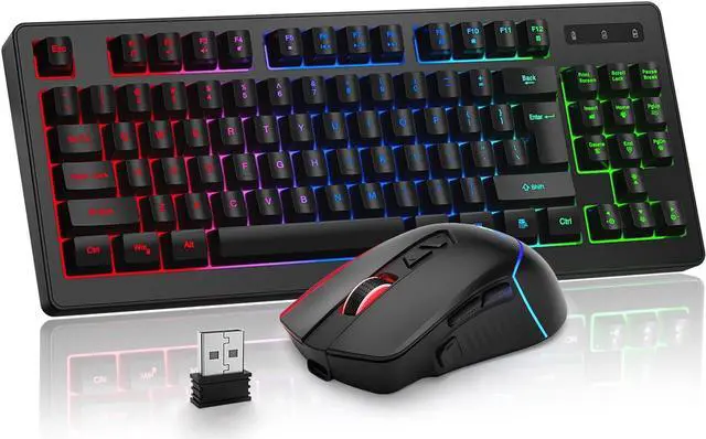Main image of BlueFinger Wireless Gaming Keyboard and Mouse Combo, RGB Rainbow Backlit Rechargeable Battery, 87 Keys TKL Light Up Keyboard with Ergonomic Gaming Mouse for Mac Laptop Computer PC Gamer