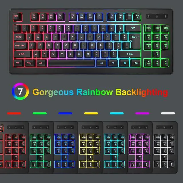 Alt view image 2 of 7 - BlueFinger Wireless Gaming Keyboard and Mouse Combo, RGB Rainbow Backlit Rechargeable Battery, 87 Keys TKL Light Up Keyboard with Ergonomic Gaming Mouse for Mac Laptop Computer PC Gamer