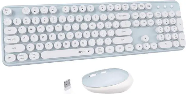 Main image of UBOTIE Colorful Computer Wireless Keyboard Mouse Combos, Typewriter Flexible Keys Office Full-Sized Keyboard, 2.4GHz Dropout-Free Connection and Optical Mouse (Green-White)