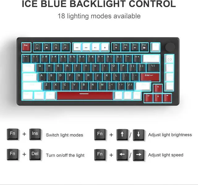 Alt view image 2 of 7 - 75% Mechanical Gaming Keyboard, Compact Blue Backlit Wired Gaming Keyboard with Yellow Switches, EVA Foam, Knob Control, MageGee STAR75 Portable NKRO PC Gaming Keyboard - White & Black