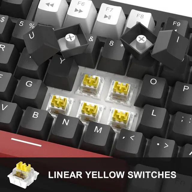 Alt view image 3 of 7 - 75% Mechanical Gaming Keyboard, Compact Blue Backlit Wired Gaming Keyboard with Yellow Switches, EVA Foam, Knob Control, MageGee STAR75 Portable NKRO PC Gaming Keyboard - White & Black