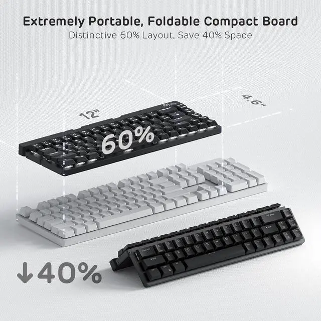 Alt view image 5 of 7 - RK ROYAL KLUDGE F68 60% Foldable Low Profile Mechanical Keyboard, Wireless Mechanical Keyboard with Aluminum Body, Built-in Stand Holder, White Backlit, 68 Keys, Tactile Brown Switch