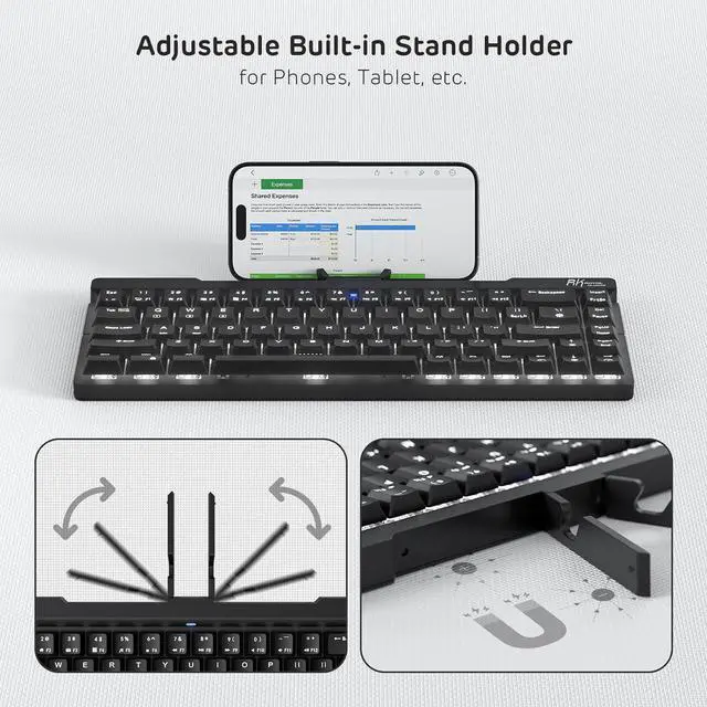 Alt view image 6 of 7 - RK ROYAL KLUDGE F68 60% Foldable Low Profile Mechanical Keyboard, Wireless Mechanical Keyboard with Aluminum Body, Built-in Stand Holder, White Backlit, 68 Keys, Tactile Brown Switch
