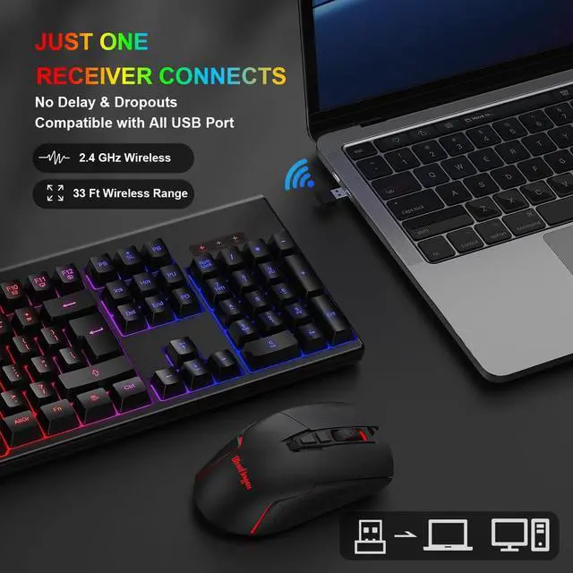 Alt view image 2 of 7 - Wireless Gaming Keyboard and Mouse Combo- BlueFinger RGB Backlit Rechargeable 3200mAh Battery Keyboard, Ergonomic Gaming Mouse for Xbox PS4 PS5 PC Laptop