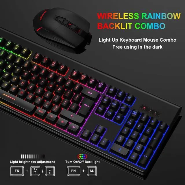 Alt view image 4 of 7 - Wireless Gaming Keyboard and Mouse Combo- BlueFinger RGB Backlit Rechargeable 3200mAh Battery Keyboard, Ergonomic Gaming Mouse for Xbox PS4 PS5 PC Laptop