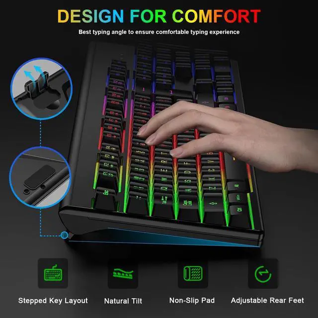 Alt view image 5 of 7 - Wireless Gaming Keyboard and Mouse Combo- BlueFinger RGB Backlit Rechargeable 3200mAh Battery Keyboard, Ergonomic Gaming Mouse for Xbox PS4 PS5 PC Laptop