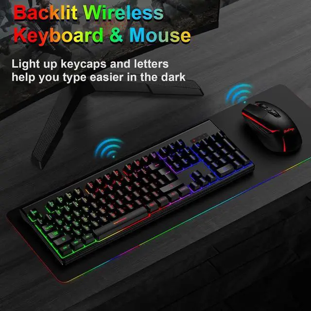 Alt view image 7 of 7 - Wireless Gaming Keyboard and Mouse Combo- BlueFinger RGB Backlit Rechargeable 3200mAh Battery Keyboard, Ergonomic Gaming Mouse for Xbox PS4 PS5 PC Laptop