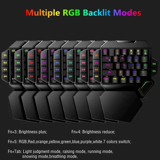 Alt view image 3 of 7 - Cakce RGB One Handed Mechanical Gaming Keyboard,Colorful Backlit,Wrist Rest Support,Professional USB Wired Single Hand Mechanical Keyboard for Game