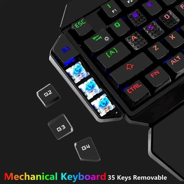 Alt view image 4 of 7 - Cakce RGB One Handed Mechanical Gaming Keyboard,Colorful Backlit,Wrist Rest Support,Professional USB Wired Single Hand Mechanical Keyboard for Game