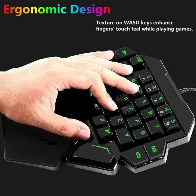 Alt view image 5 of 7 - Cakce RGB One Handed Mechanical Gaming Keyboard,Colorful Backlit,Wrist Rest Support,Professional USB Wired Single Hand Mechanical Keyboard for Game