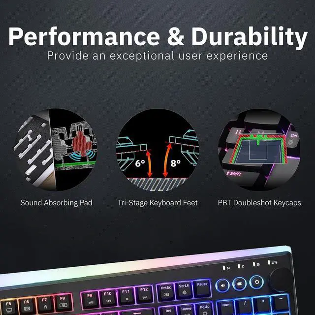 Alt view image 7 of 7 - iRocks K71R Wireless RGB Mechanical Gaming Keyboard, Switches Brown,PBT 107 Keys NKRO,RGB Backlit,Pro Keyboard for Gaming and Work,Dual Interface Wireless & Wired, Windows Laptop PC Mac,Black