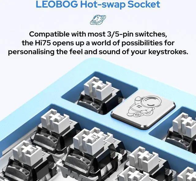 Alt view image 7 of 7 - EPOMAKER x LEOBOG Hi75 Aluminum Alloy Wired Gaming Keyboard Barebones Kit, 75% Gasket-Mounted RGB Creamy Keyboard, Hot-swap, with Mode-Switching Knob, for Win/Mac (Purple)