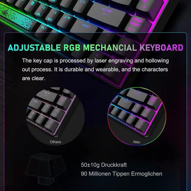 Alt view image 5 of 7 - 60% Gaming Keyboard and Mouse Combo,Magic-Refiner Wired Mechanical Keyboard with Chroma RGB Backlit,Full NKRO+Ergonomic Honeycomb Rainbow Led Gaming Mice for PC/Win/Mac (Black/Blue Switch)