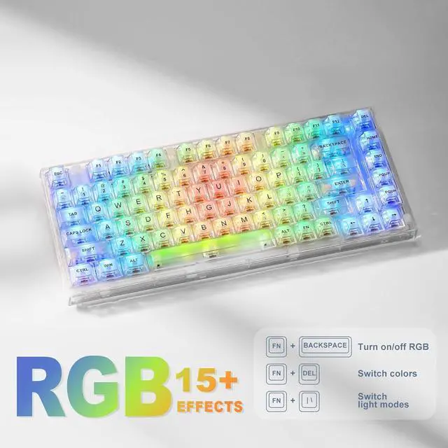 Alt view image 5 of 7 - YUNZII X75 PRO 82 Key Wireless Hot Swappable Mechanical Gaming Keyboard with Transparent Keycaps,Gasket Mount,BT5.0/2.4G/USB-C for Windows/Mac(Crystal White Switch, Wireless-White)