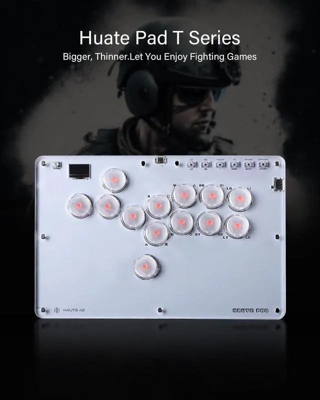Alt view image 2 of 7 - Haute42 Arcade Stick T13, All-Button Arcade Controller for Switch/PC/PS4/PS3 /Steam Deck, Slim Arcade Fight Stick Game Keyboard with Turbo & Custom RGB, Supports Hot-Swap & SOCD