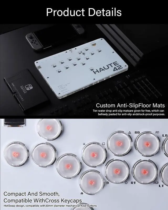 Alt view image 7 of 7 - Haute42 Arcade Stick T13, All-Button Arcade Controller for Switch/PC/PS4/PS3 /Steam Deck, Slim Arcade Fight Stick Game Keyboard with Turbo & Custom RGB, Supports Hot-Swap & SOCD