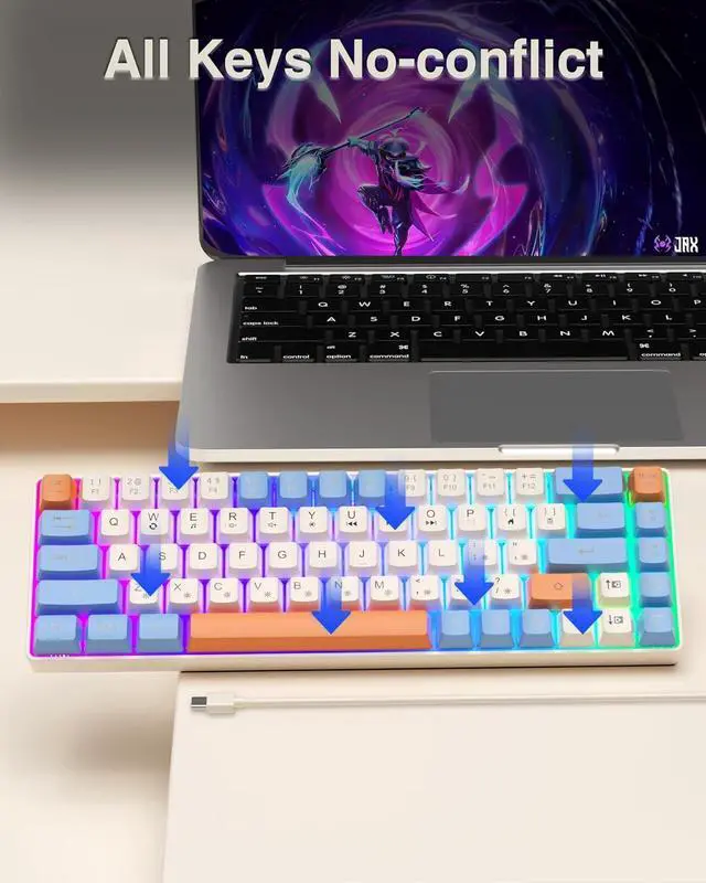 Alt view image 6 of 7 - 60 Percent Keyboard,Small Gaming Keyboard USB-C Wired,Portable 68 Keys Compact RGB Backlit Mini Keyboards for Business Trips,Office,PC Games (SK968,Blue&Orange)