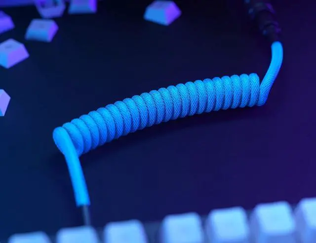 Alt view image 6 of 7 - Coiled Keyboard Cable  Coiled USB C Cable Artisan Braided Cables for Mechanical Gaming Keyboard Coiled Cable - Custom Keyboard Cable (Electric Blue)