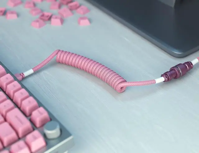 Alt view image 7 of 7 - Coiled Keyboard Cable  Coiled USB C Cable Artisan Braided Cables for Mechanical Gaming Keyboard Coiled Cable - Custom Keyboard Cable (Electric Blue)