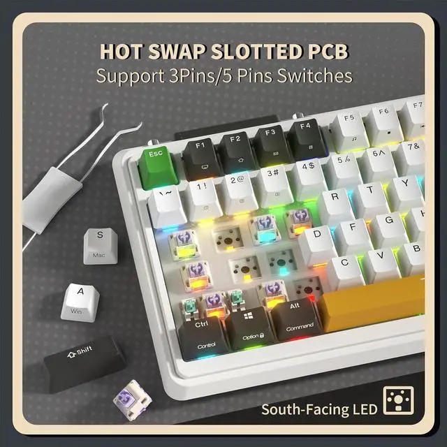 Alt view image 4 of 7 - KZZI K75 PRO RGB 75% Wireless Gasket Mechanical Keyboard, Triple Mode BT5.0/2.4G/USB-C 82 Keys Hot Swappable Gaming Keyboard w/Knob & Power Display, Custom Tactile Switches, Black White