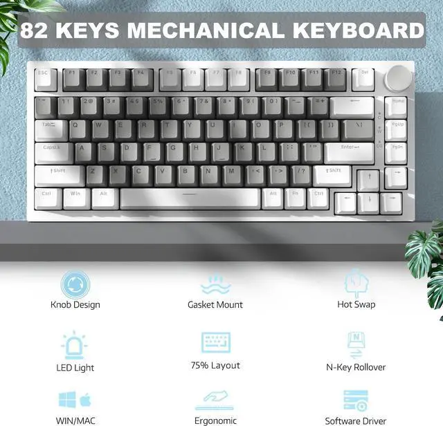 Alt view image 2 of 7 - ATTACK SHARK X Ajazz AK820 Hot Swappable Mechanical Keyboard 75% Percent,TLK Custom Wired Keyboard Gaming with Rotary Knob,Poron Foam,Silicon Pad,Led Backlit,NKRO for Win/Mac,Gasket,Hp Yellow Switch