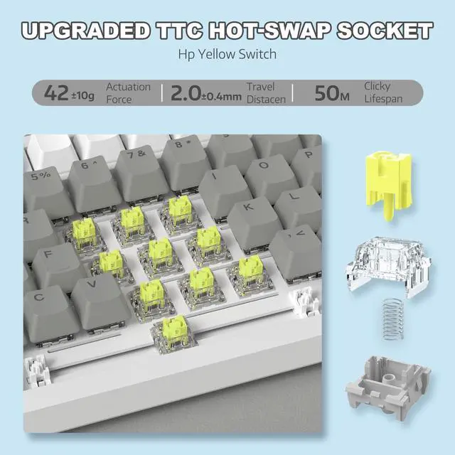 Alt view image 6 of 7 - ATTACK SHARK X Ajazz AK820 Hot Swappable Mechanical Keyboard 75% Percent,TLK Custom Wired Keyboard Gaming with Rotary Knob,Poron Foam,Silicon Pad,Led Backlit,NKRO for Win/Mac,Gasket,Hp Yellow Switch