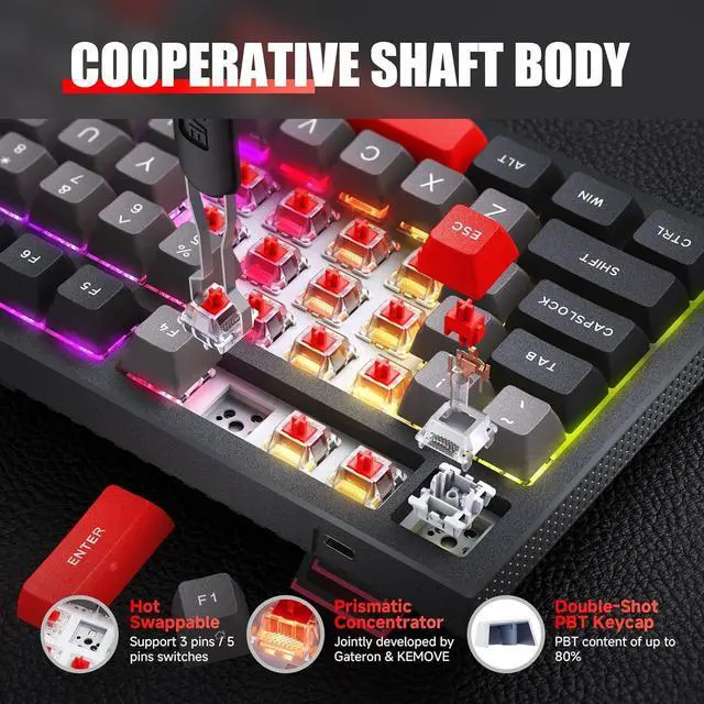 Alt view image 3 of 6 - KEMOVE K98 Wireless Gaming Mechanical Keyboard with BT5.0/2.4G/Type-C,RGB Backlight,98 Keys Hot-Swappable,4000mAh Massive Battery,Software Support,Diamond Silence Red Switch