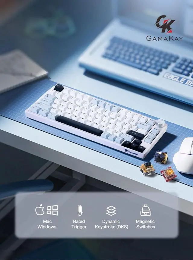 Alt view image 2 of 7 - GK GAMAKAY TK75 HE Rapid Trigger Mechanical Keyboard Hall Effect Hot-swap Magnetic Switch, Snap Tap, 81 Keys PBT Keycap Bluetooth/2.4GHz/Wired 75% RGB Esports Gaming Keyboard (Magnetic Phoenix Switch)