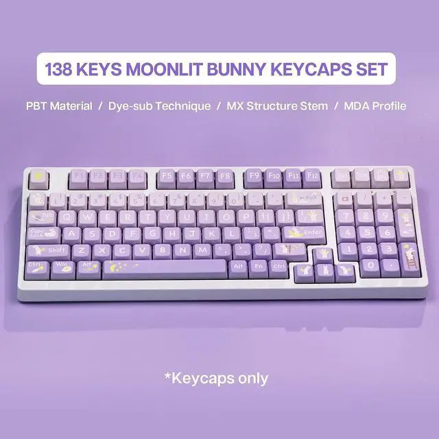 Alt view image 2 of 7 - EPOMAKER Moonlit Bunny 138 Keycaps Set, Five-Side Dye Sublimation MDA Profile Gradient Keys for Mechanical Gaming Keyboard