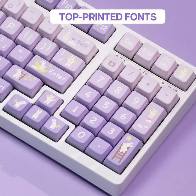 Alt view image 3 of 7 - EPOMAKER Moonlit Bunny 138 Keycaps Set, Five-Side Dye Sublimation MDA Profile Gradient Keys for Mechanical Gaming Keyboard