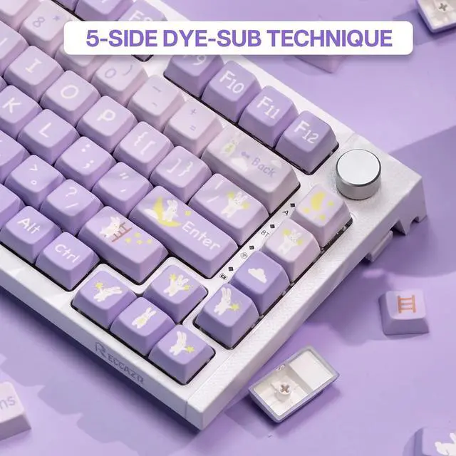 Alt view image 4 of 7 - EPOMAKER Moonlit Bunny 138 Keycaps Set, Five-Side Dye Sublimation MDA Profile Gradient Keys for Mechanical Gaming Keyboard
