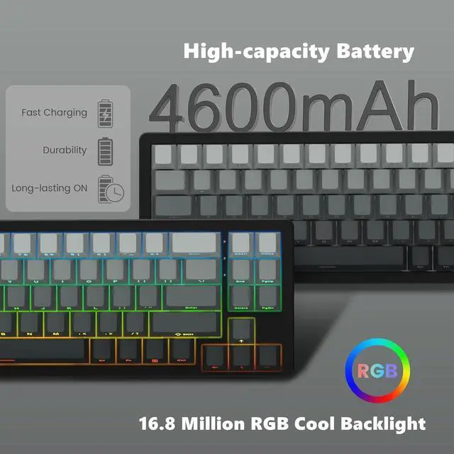 Alt view image 4 of 6 - Womier SK71 75% Gaming Keyboard, Aluminum Alloy Shell Wireless Mechanical Creamy Keyboard Bluetooth/2.4G/Wired Hot Swappable Key Board Pre-lubed Switches, Gasket Mounted RGB for Mac/Win (Black)