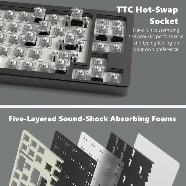 Alt view image 5 of 6 - Womier SK71 75% Gaming Keyboard, Aluminum Alloy Shell Wireless Mechanical Creamy Keyboard Bluetooth/2.4G/Wired Hot Swappable Key Board Pre-lubed Switches, Gasket Mounted RGB for Mac/Win (Black)