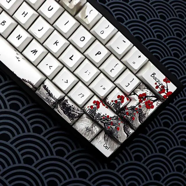 Alt view image 3 of 7 - JSJT Custom Keycap Set Keycaps 60 Percent,Plum Blossom Key caps PBT Dye-Sublimation Cherry Profile Keycap 80 Keys for 61/64/67/68 Cherry MX Switches Mechanical Keyboards