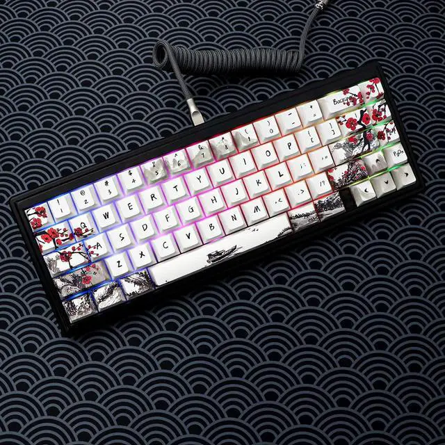 Alt view image 5 of 7 - JSJT Custom Keycap Set Keycaps 60 Percent,Plum Blossom Key caps PBT Dye-Sublimation Cherry Profile Keycap 80 Keys for 61/64/67/68 Cherry MX Switches Mechanical Keyboards