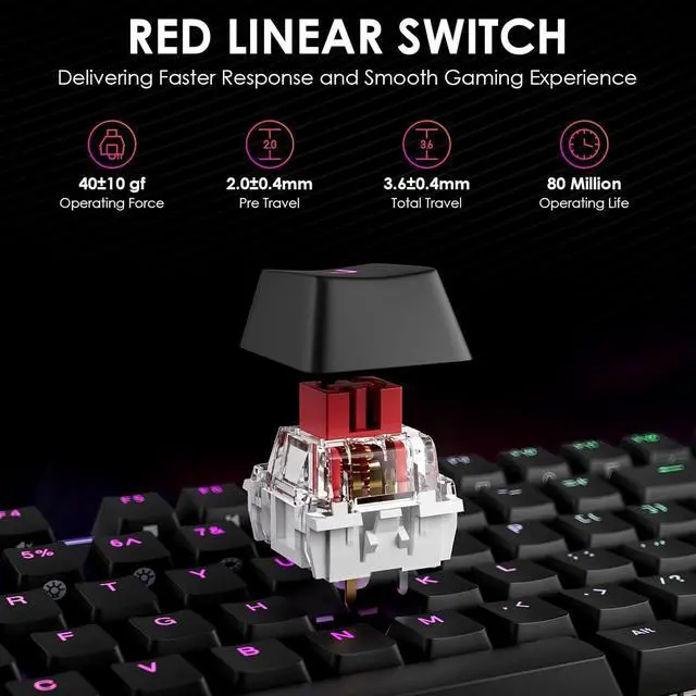 Alt view image 3 of 7 - DURGOD TGK021 Mechanical Gaming Keyboard, 104 Keys Wired Keyboard with Magnetic Wrist Rest, RGB Backlit, Hot Swappable Linear Red Switch for PC/Mac/Laptop, Fully Anti-ghosting, Multimedia Keys